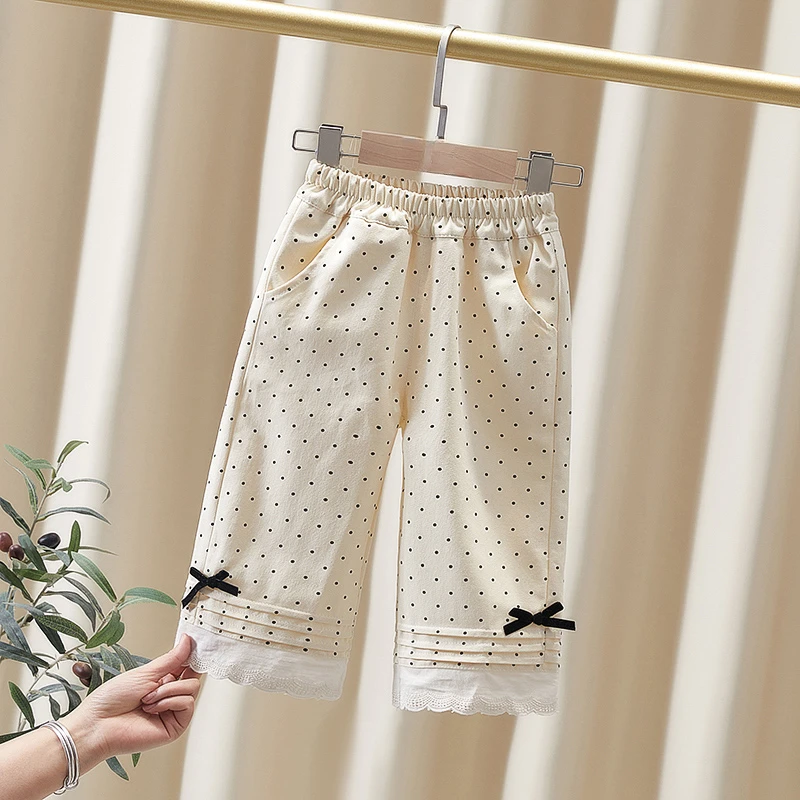 女童阔腿裤春夏2025新款小童韩版波点裤花边时尚网红女宝宝长裤子