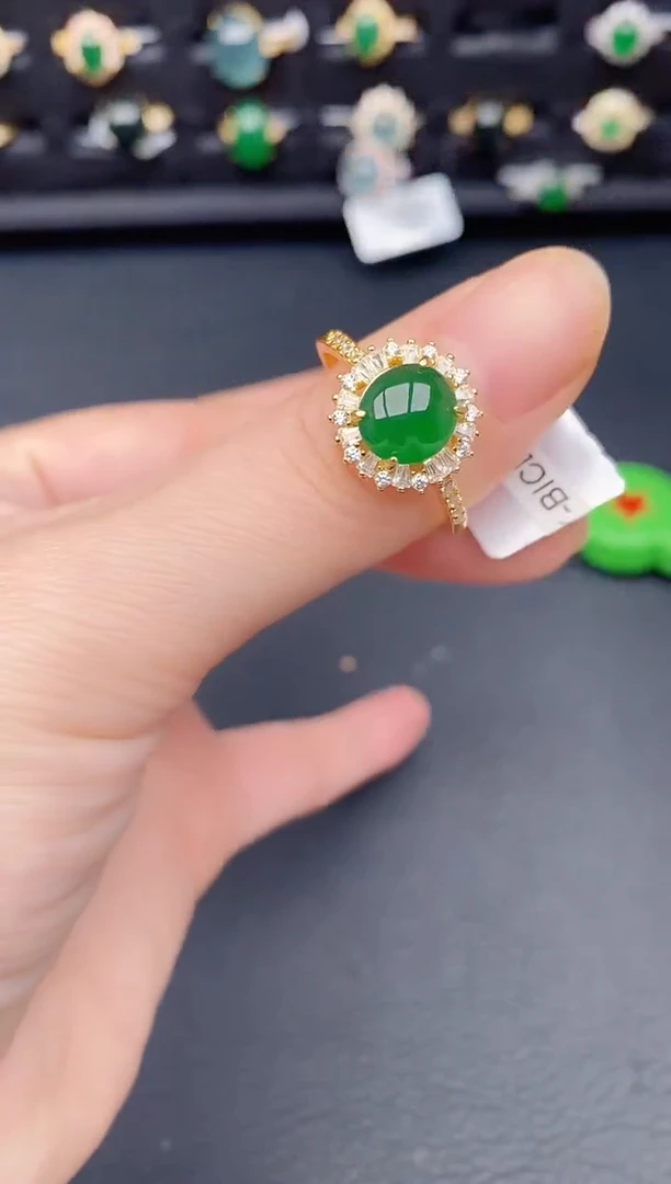 银S925镶嵌戒指翡翠天然a货翡翠35