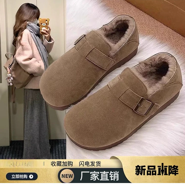 加绒全包复古勃肯鞋女保暖雪地靴2025冬季新款加厚一脚蹬毛毛棉鞋