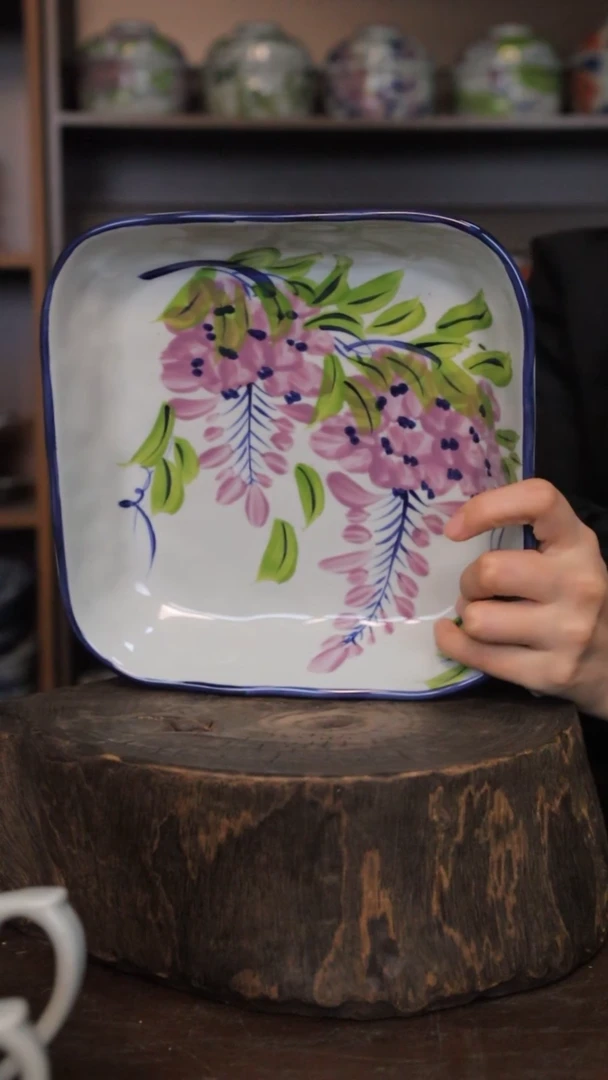 【闪购商品】椿野8寸四方盘（紫藤）C105