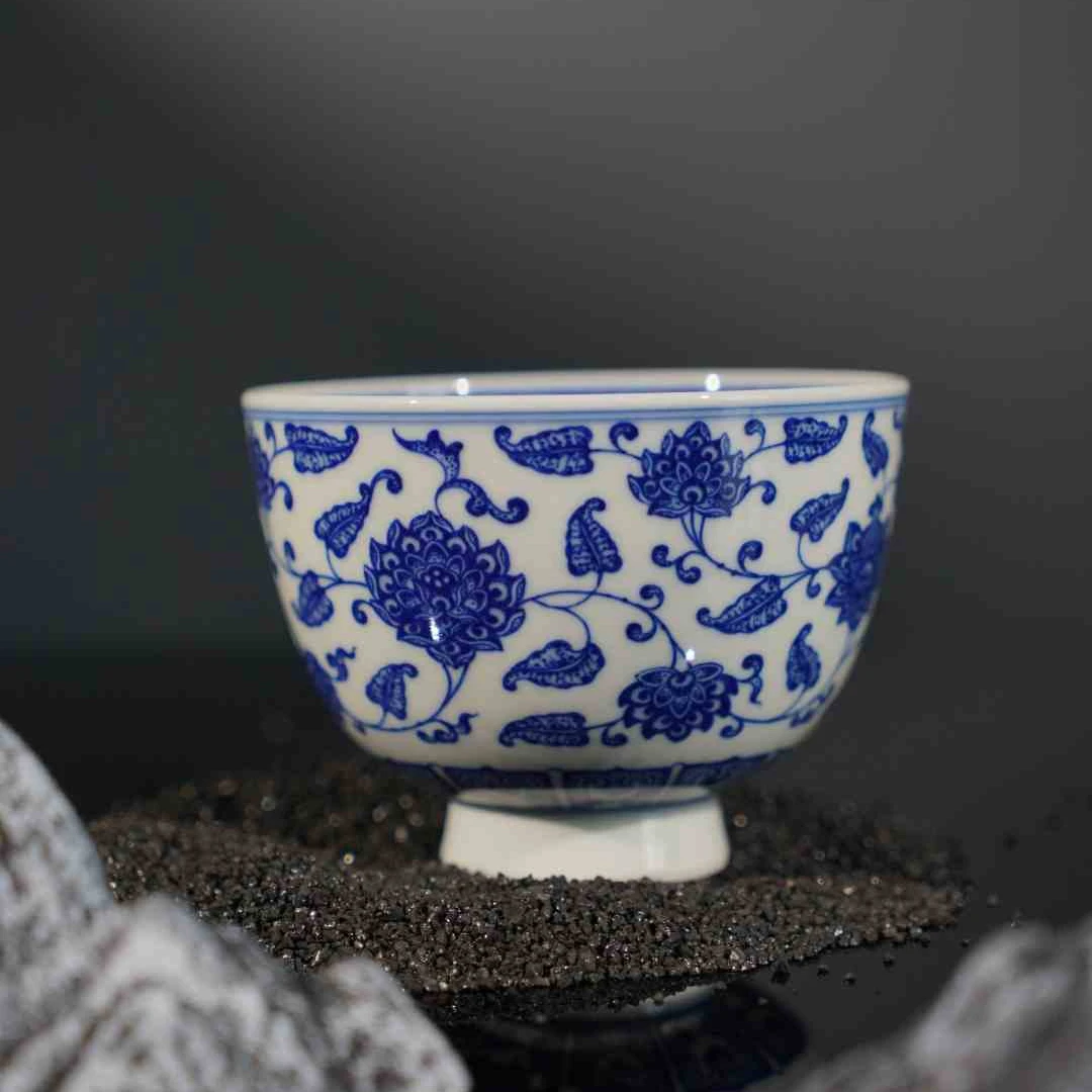 觉山隐窑青花缠枝宝莲大主人杯景德镇陶瓷高端茶具包邮
