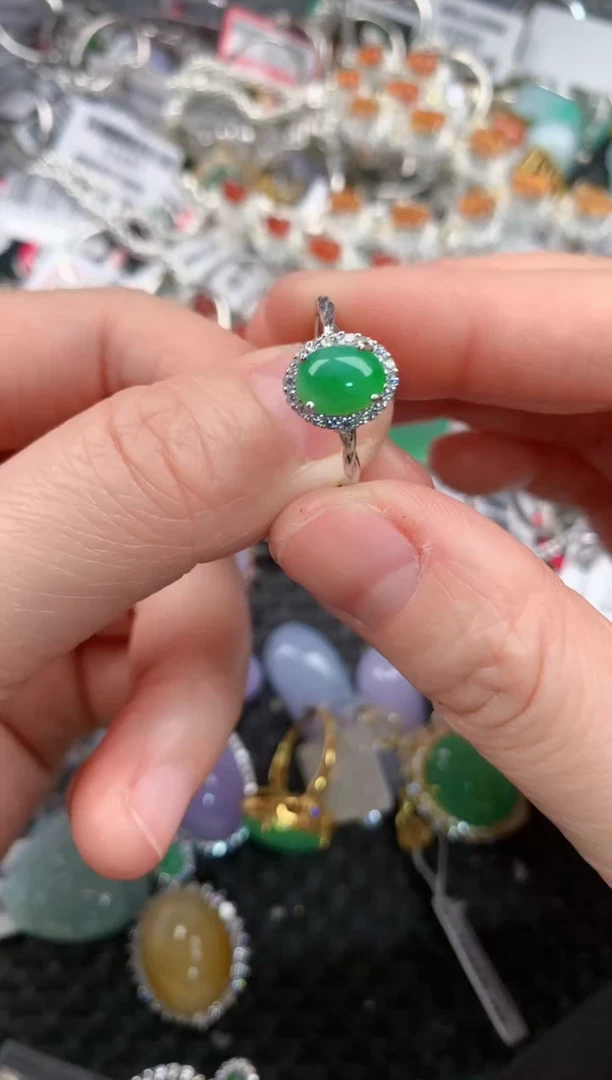 银S925镶嵌戒指翡翠1010---3