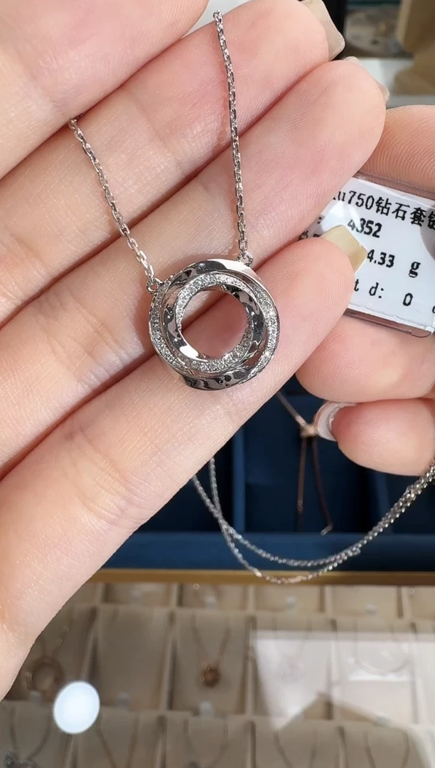 颈饰18K金镶嵌钻石?**?k白项链4.33g