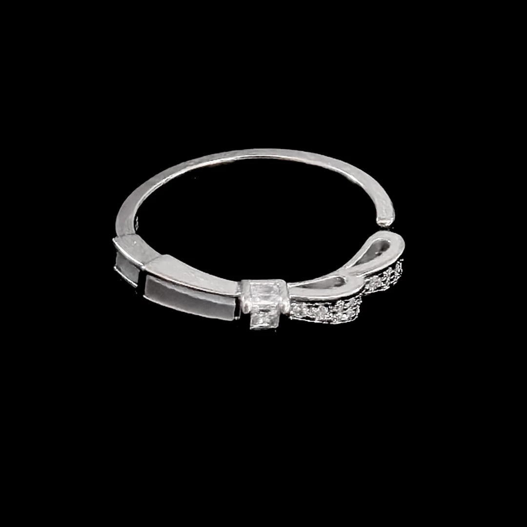 925银戒指 蝴蝶结银戒指气质白色时尚窄版镶嵌经典简约百搭银色