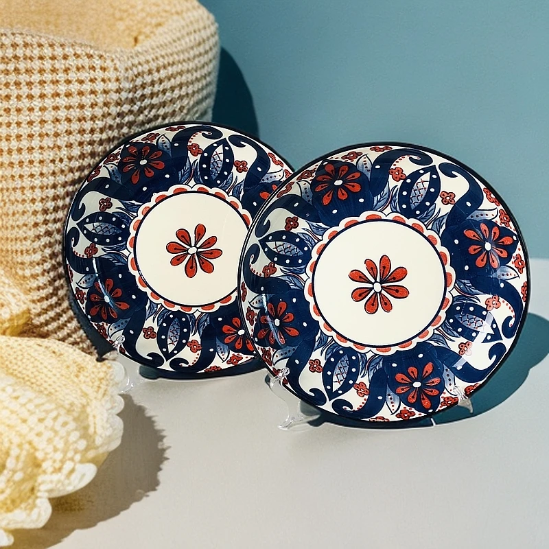 【新疆包邮】zhongpanji tahsa 2个蓝色花纹中盘鸡盘网红高档家用