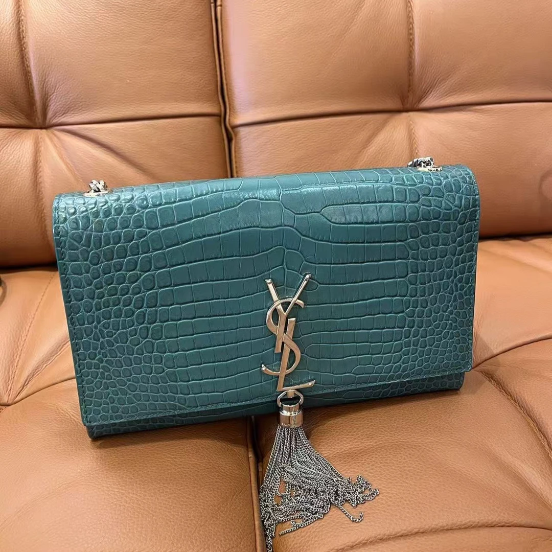 99新 YSL/圣罗兰 林纳奢品丨Kate流苏鳄压纹绿色中号
