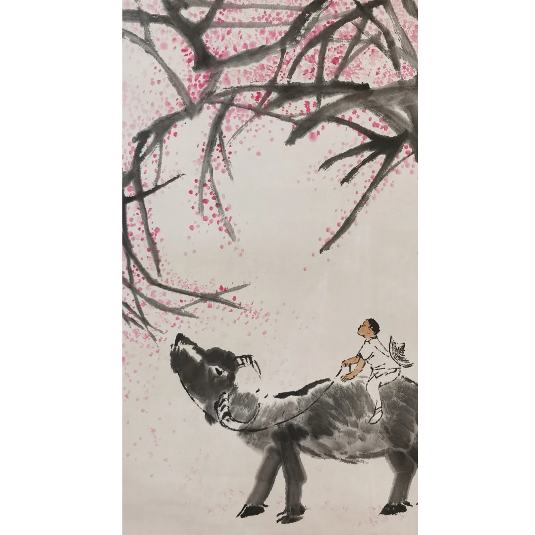 【辽拍】V250709-2-899《牧牛图》（3.4平尺) 纸本镜片 ws101