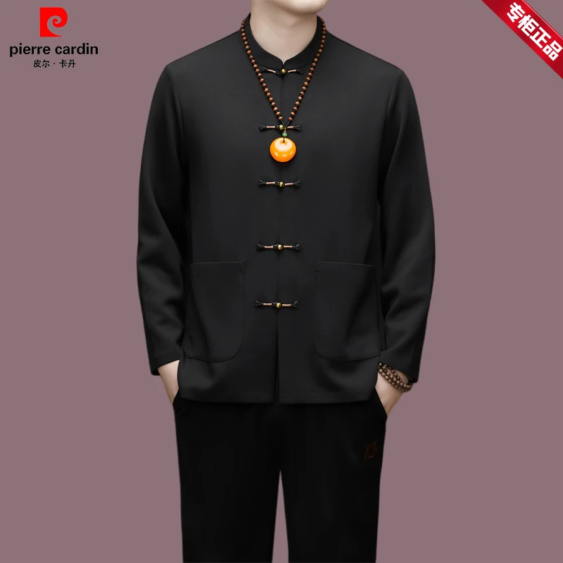 【皮尔卡丹】男装套装春秋长袖秋季立领唐装套装羊毛混纺舒适中老年