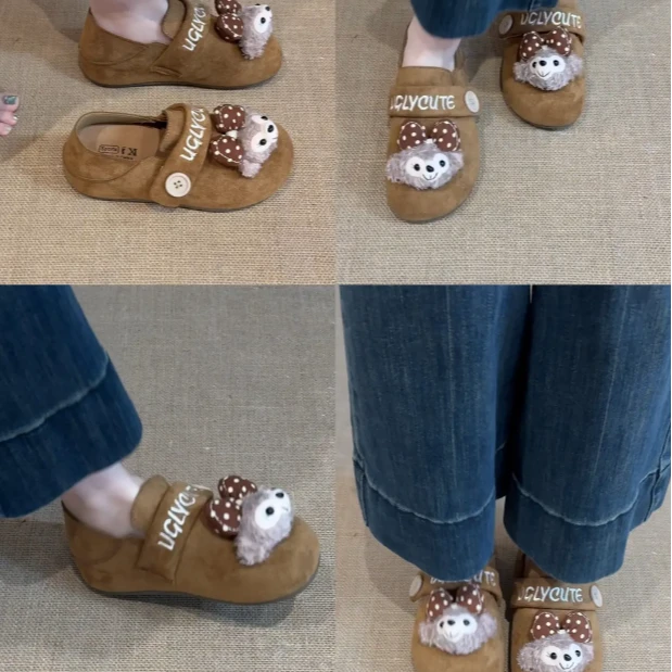 2025秋冬可爱卡通雪莉玫勃肯鞋女新款外穿懒人一脚蹬字母浅口单鞋