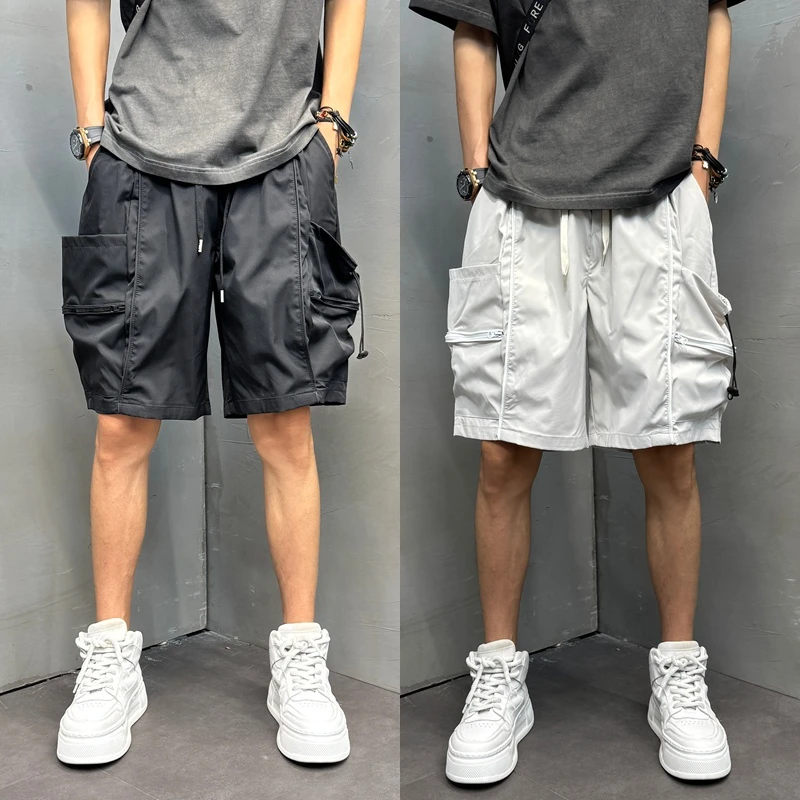 2025夏季登山裤子痞帅直筒裤大口袋工装短裤纯色百搭休闲裤五分裤