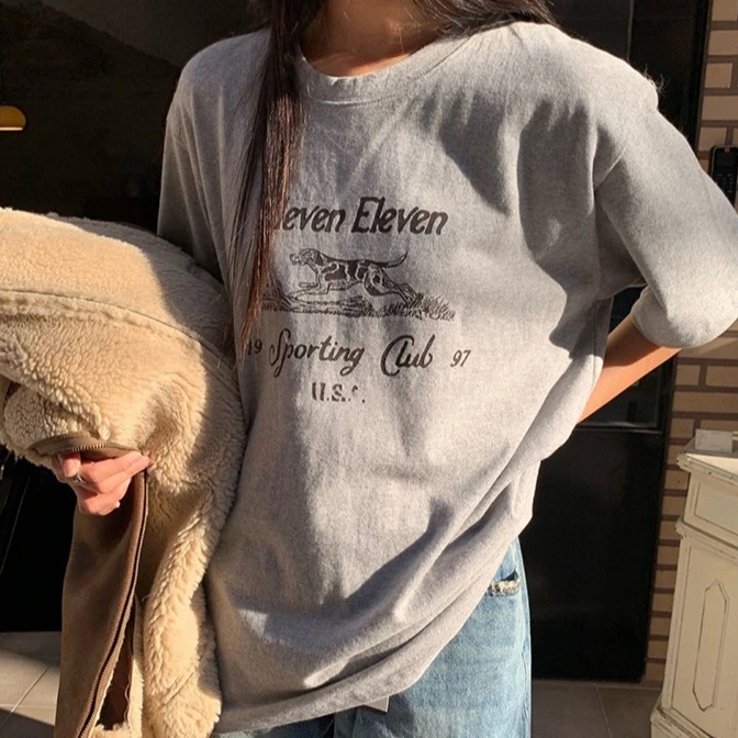 韩货-【腊肠小狗～】春夏简约休闲慵懒日常百搭宽松短袖T恤/1002