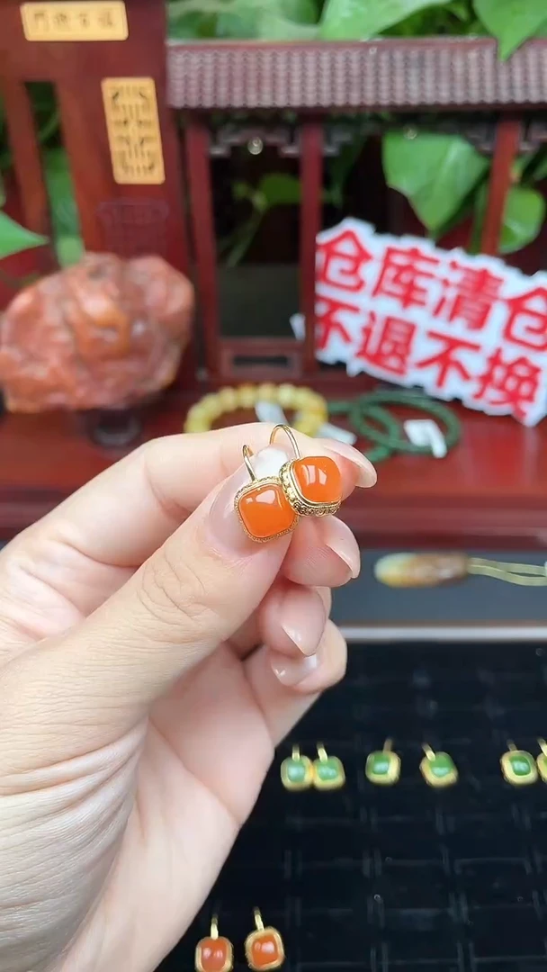 银S925镶嵌南红玛瑙耳饰耳饰XB19多样性发其一