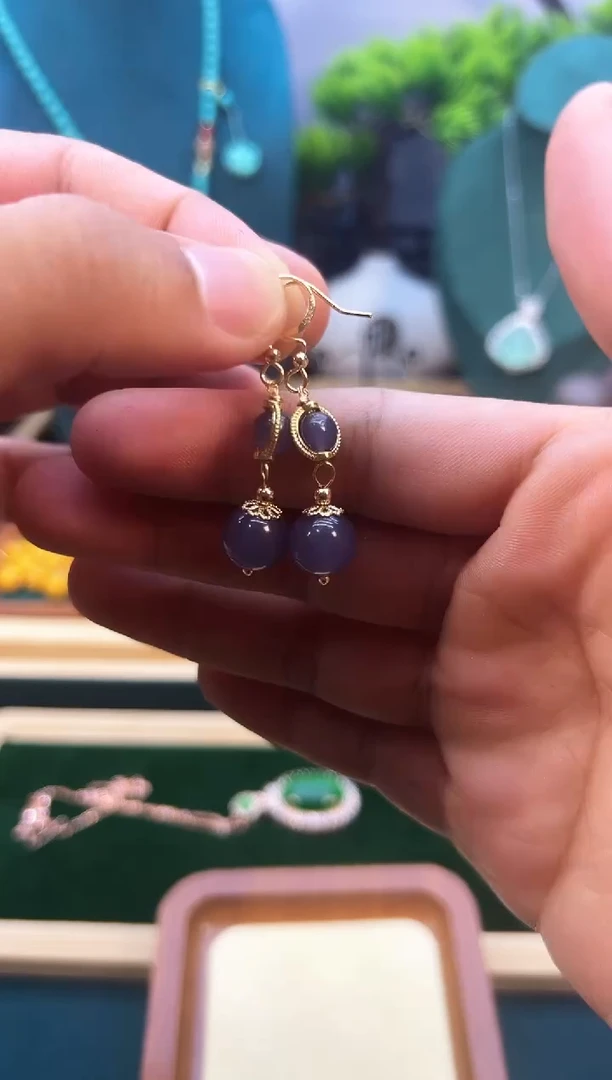 和田玉14K金镶嵌耳饰E310