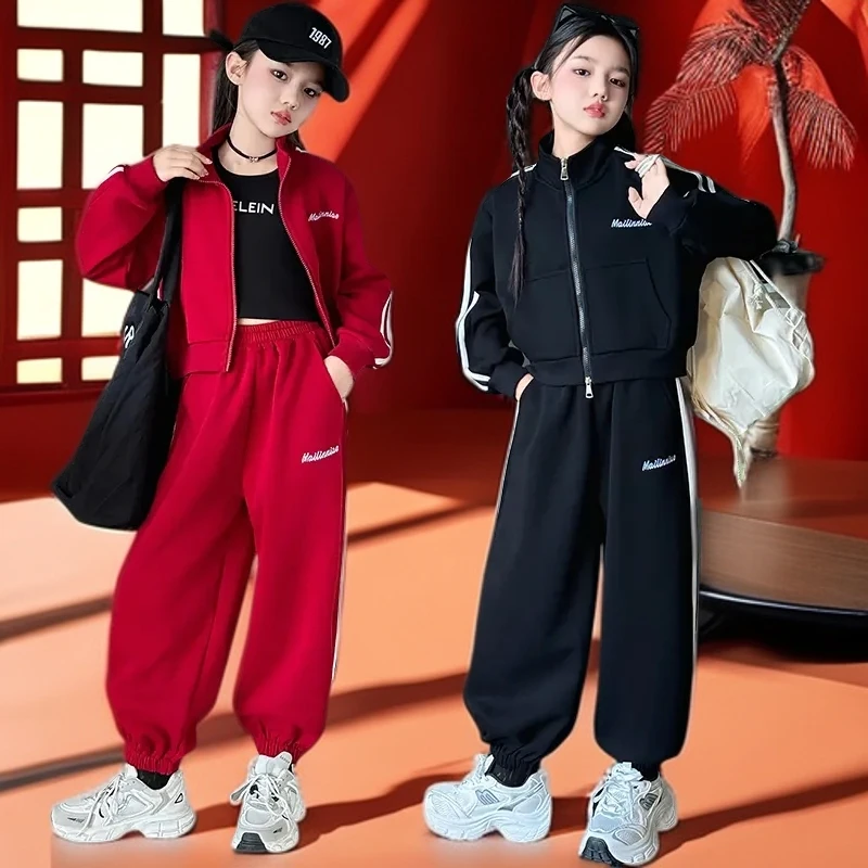 DP女童套装秋季休闲时尚2025新款大儿童洋气短款卫衣运动卫裤两件