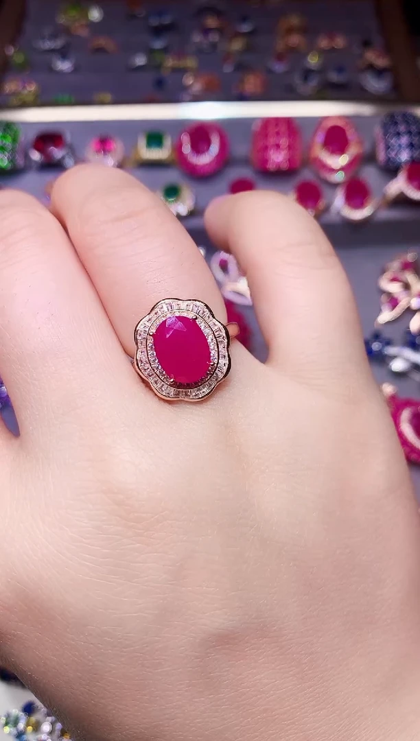 银S925镶嵌戒指红宝石....