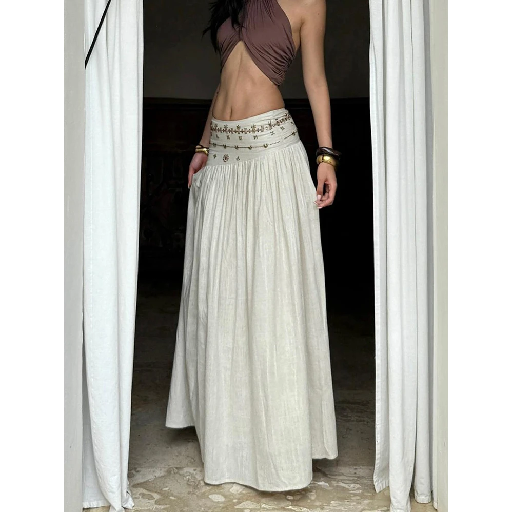 低腰显瘦宽松遮胯A字半身裙女夏季薄款复古百搭垂感拖地长裙