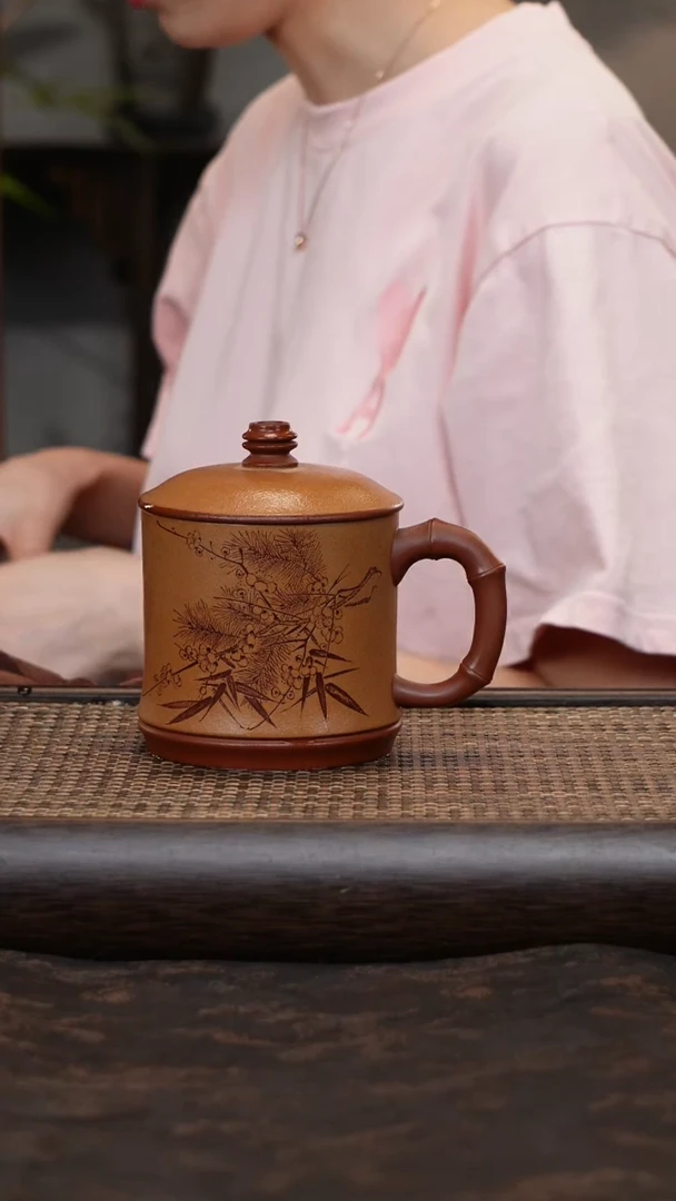 茶杯紫砂底槽清竹节粉浆