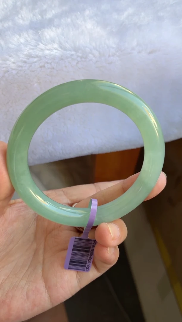 未镶嵌手镯翡翠（巨巨巨推荐）冰透胶湖水绿圆条23号