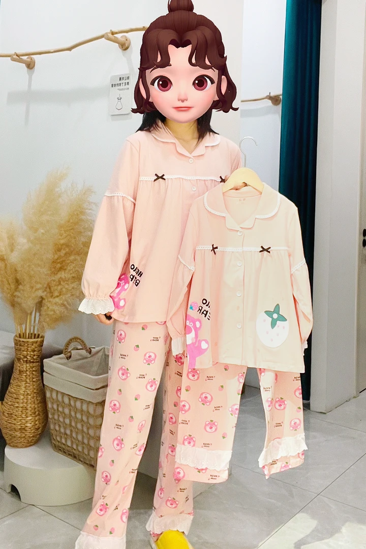 新款莱卡棉亲子柔软卡通家居服睡衣套装草莓熊熊3910/草莓