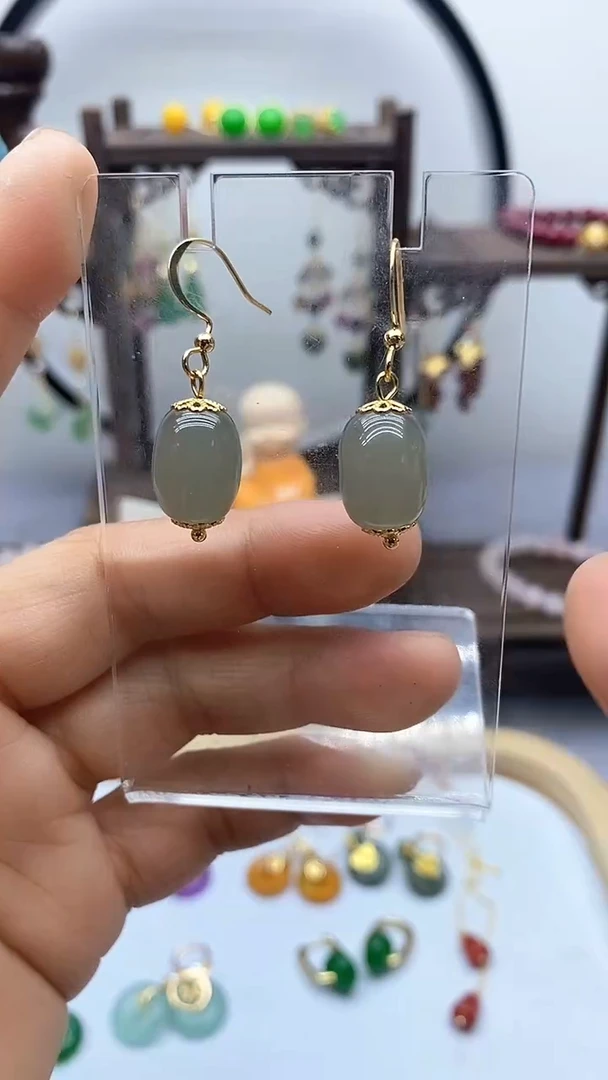 和田玉14K金镶嵌耳饰94