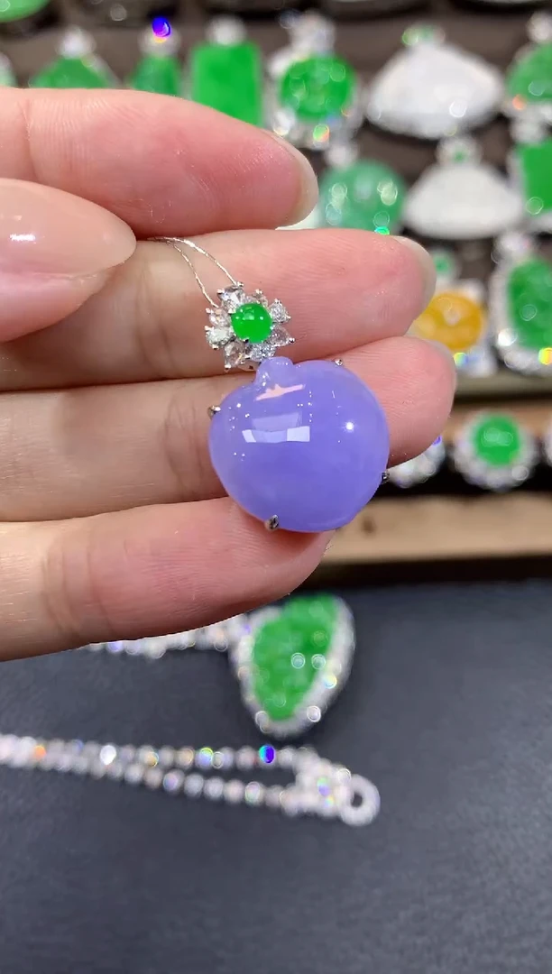 吊坠(不含链)18K金镶嵌翡翠C62 紫货有一定色差