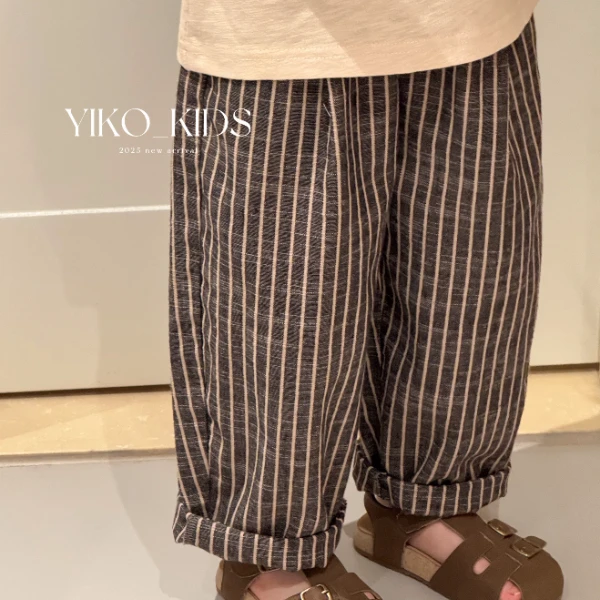 【现】儿童夏季韩系竖条棉麻透气休闲裤