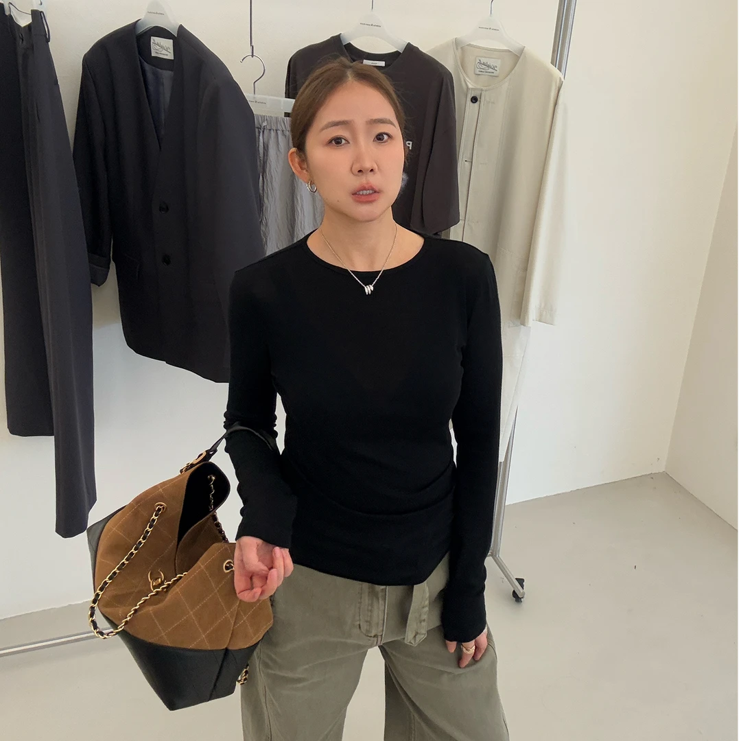 widelia陈姬儿秋季圆领纯色羊毛打底衫修身显瘦百搭内搭上衣6137