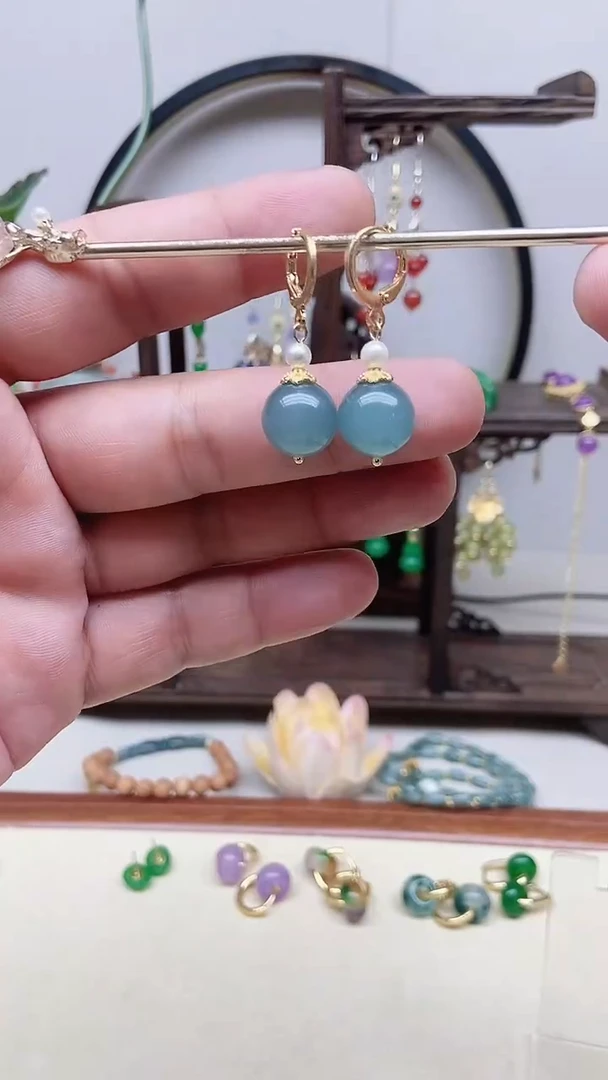 翡翠14K金镶嵌耳饰104号