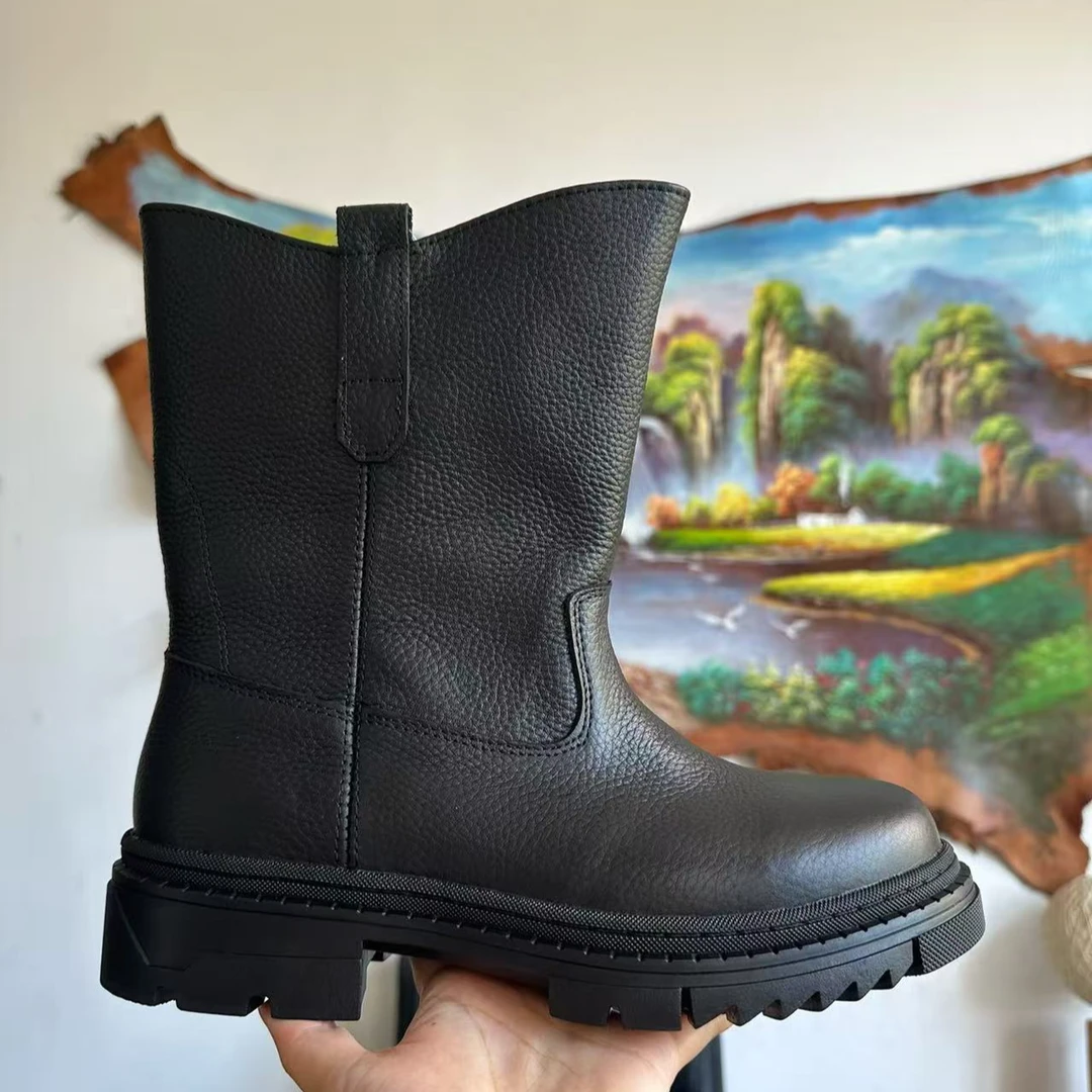 户外时尚防滑男单款高筒马靴工装皮鞋男鞋复古皮筒靴牛皮膛底男鞋