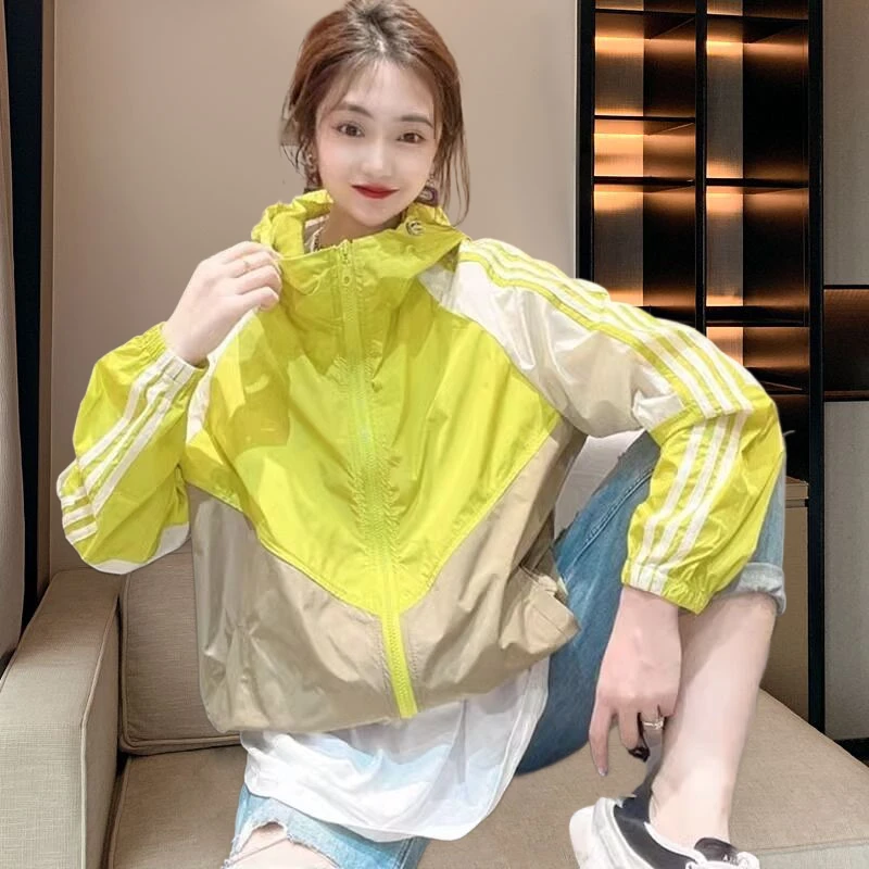 时髦防晒衣外套女2025夏季长袖户外骑行韩版拼色连帽轻薄防晒外套