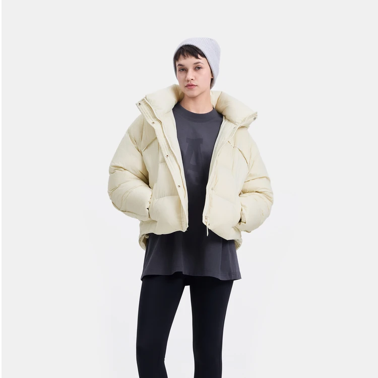 Gap女装秋冬新款立领抽绳连帽按扣羽绒服双层袖口外套 606079