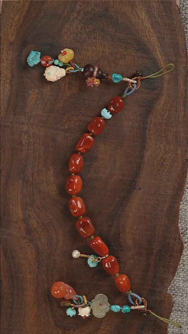 南红玛瑙手机链银S925镶嵌s5065定制