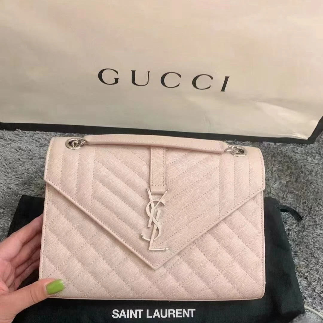 95新 YSL/圣罗兰 坤球奢选圣罗兰粉银信封包