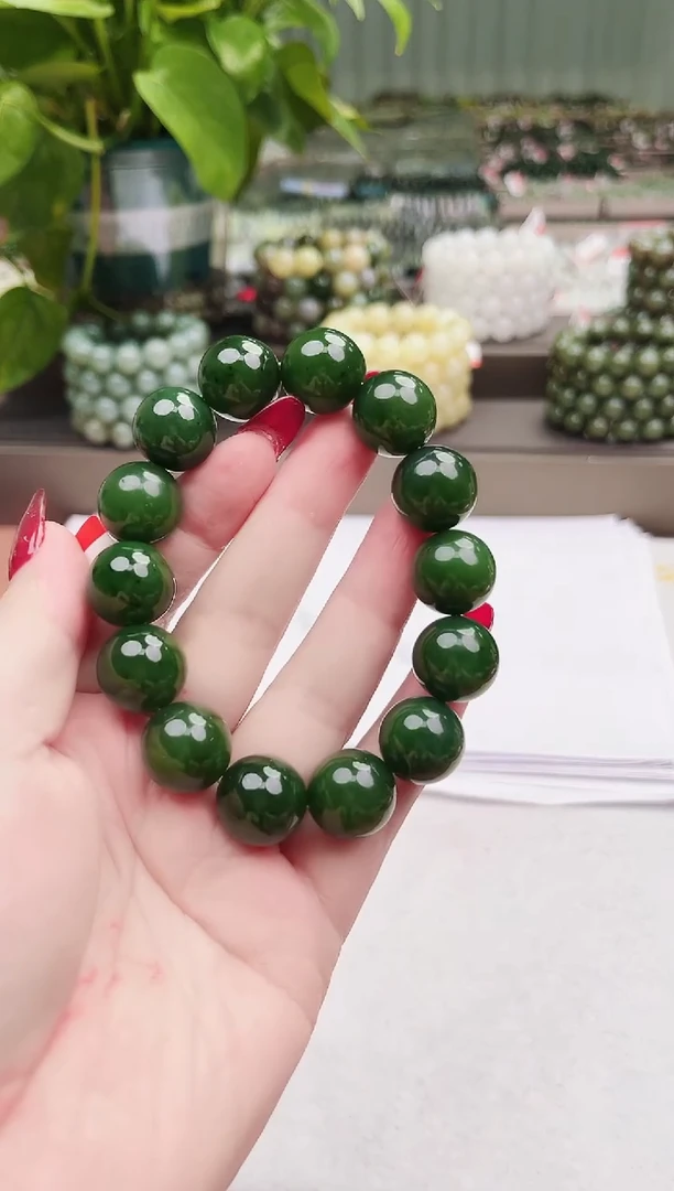 【闪购商品】和田玉未镶嵌手串纯天然和田玉俄碧冰底·菠菜绿16