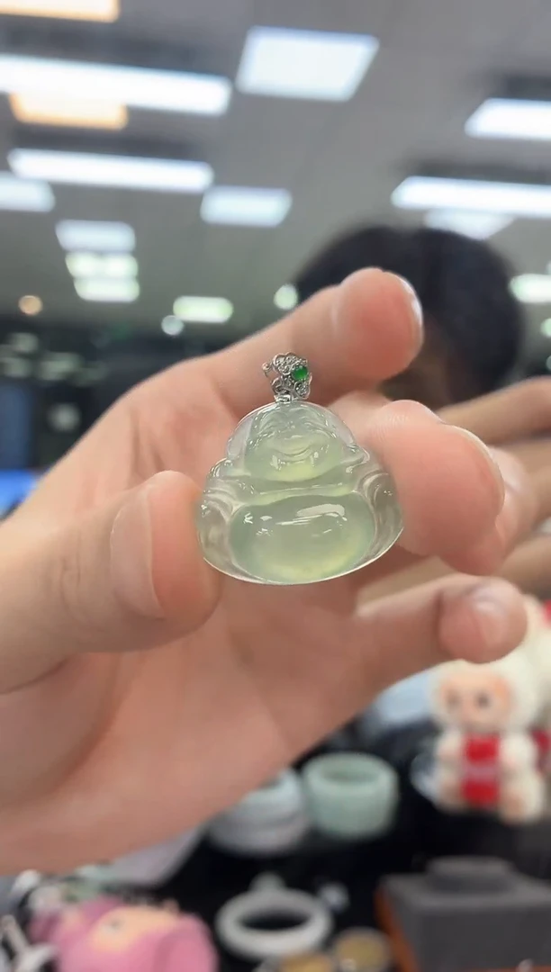 定制翡翠18K金镶嵌CAHW1710-K29天然翡翠佛公18k金-多样性发一