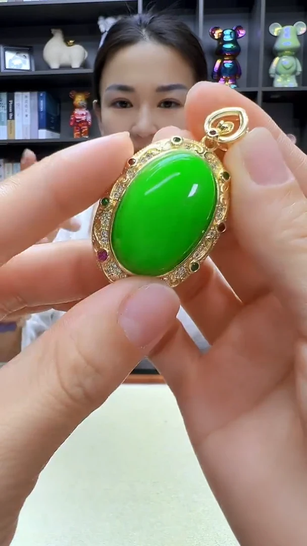 翡翠14K金镶嵌颈饰沉白diy劲饰