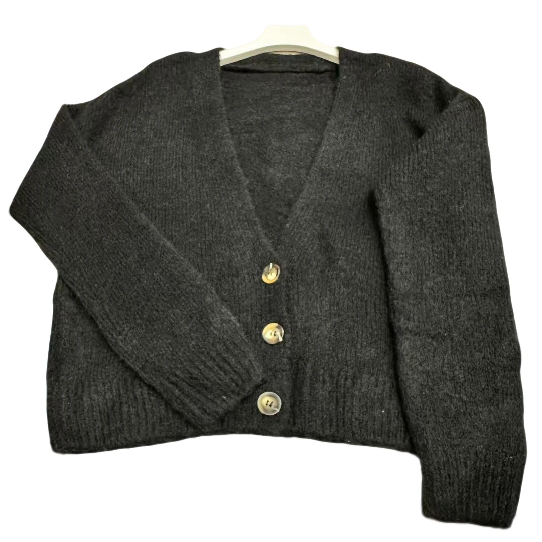 132黑色开衫女秋冬高级感宽松慵懒风加厚针织衫