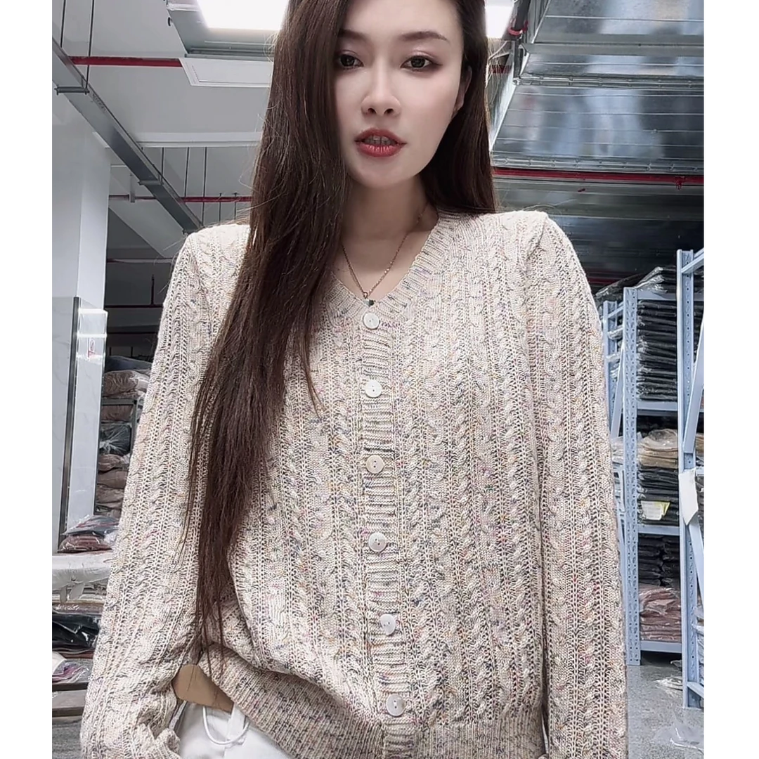 【例畔精选】2025新款时尚气质V领提花镂空显瘦百搭针织开衫S848#