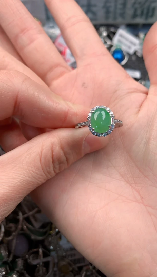 银S925镶嵌戒指翡翠6             1