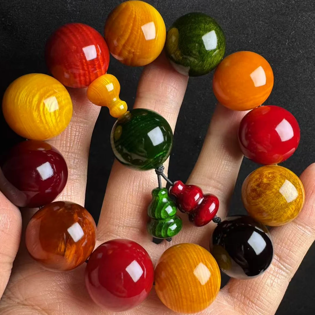 长白山雷击琥珀木 多宝珠手串