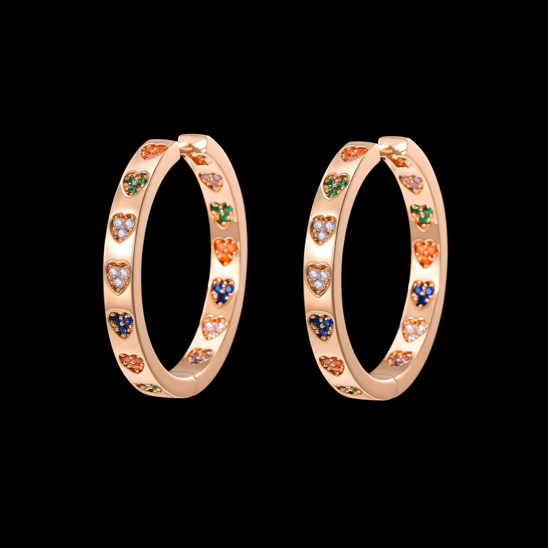 铜合金耳饰 ——木木（BL6）香槟金色微镶桃心耳圈内径25毫米