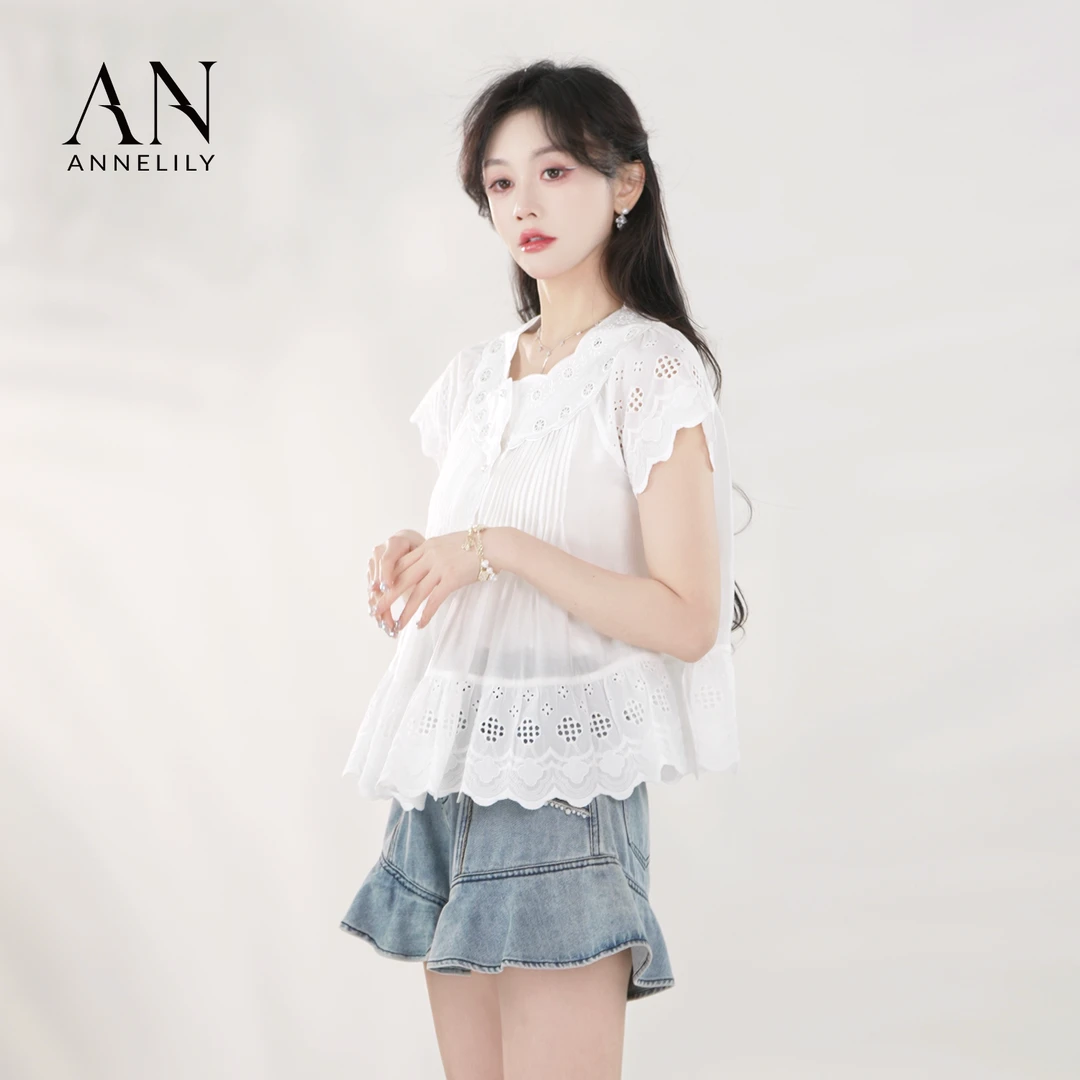 ANNELILY安琪琪【墨白】高级感休闲气质百搭衬衫AC2503166
