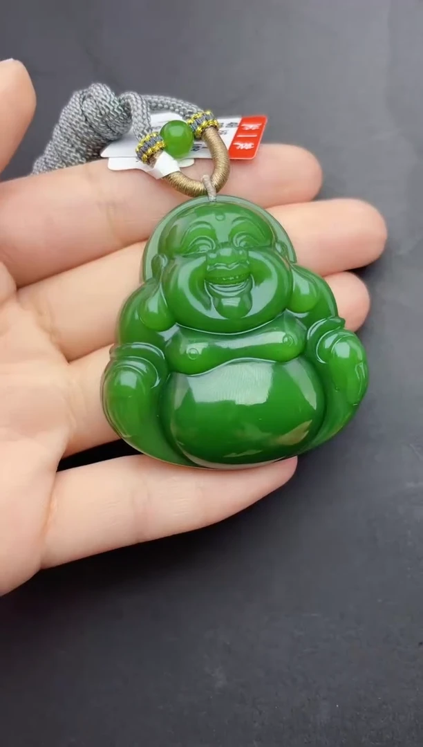 和田玉未镶嵌吊坠(赠链)辣绿佛公