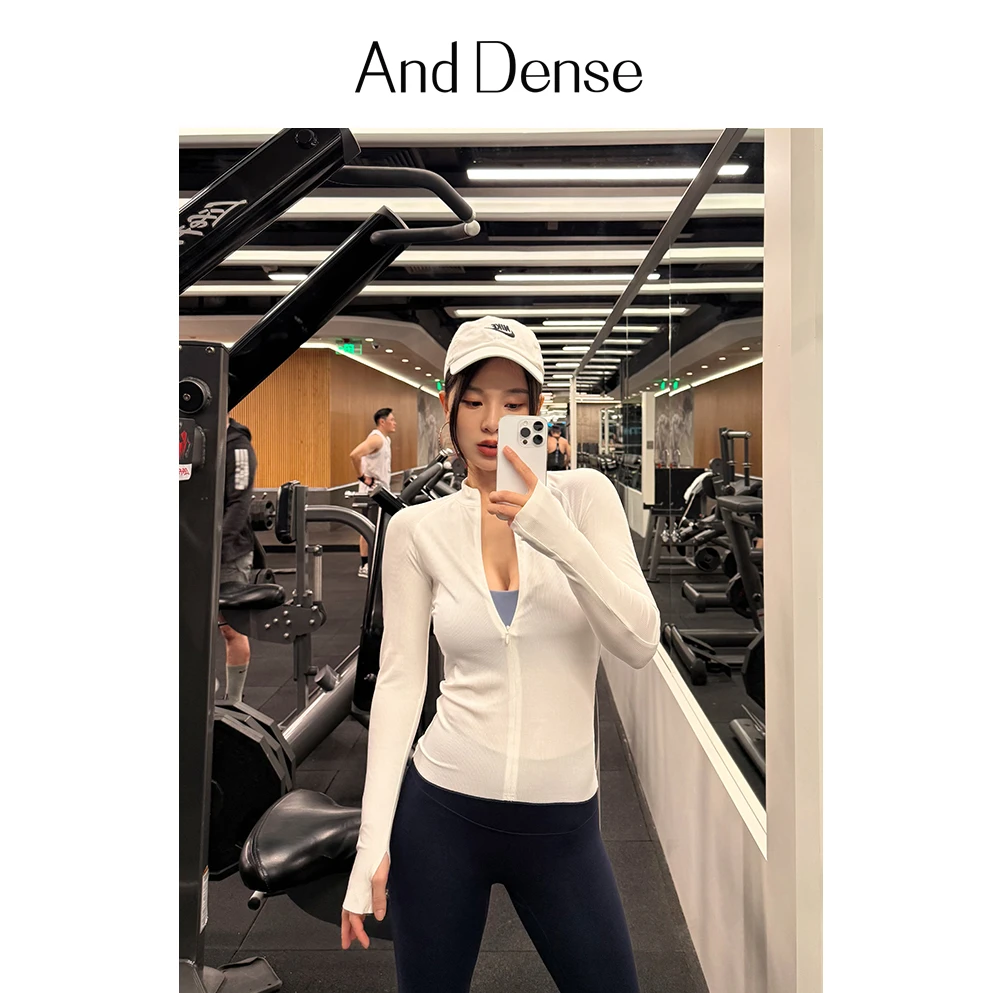 And Dense 时尚小立领运动拉链上衣 罩衫弹力修身长袖T恤