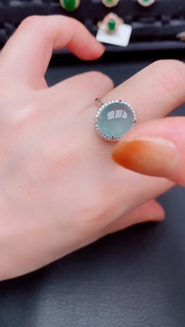 【闪购商品】翡翠戒指银S925镶嵌天然a货翡翠137