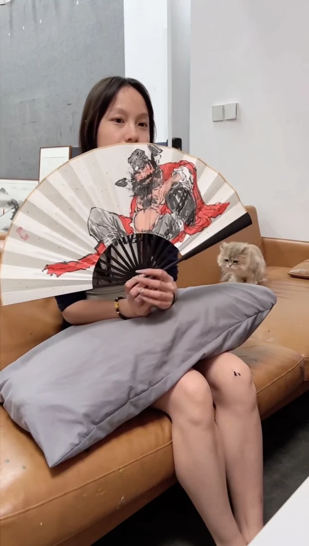 丙烯画哈****1丫丫老师钟馗醉酒折扇