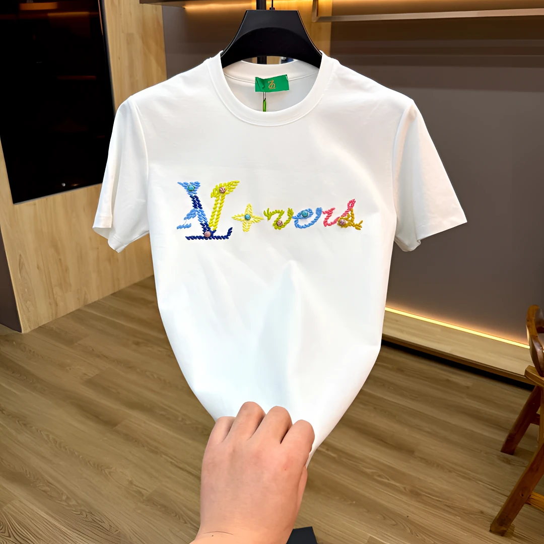 休闲新款2025新款重工刺绣潮流百搭经典轻奢圆领T恤【9559】半袖华6