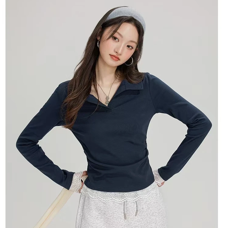 大码女装2025春季新款时尚V领蕾丝花边长袖上衣