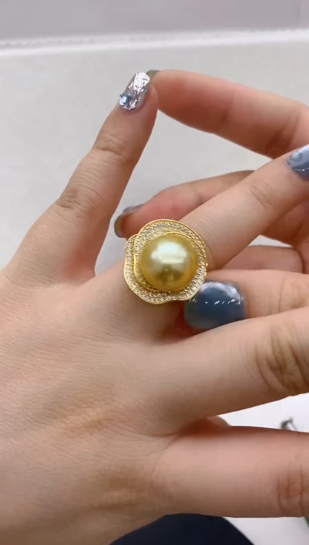 银S925镶嵌海水珍珠戒指35  13-14mm