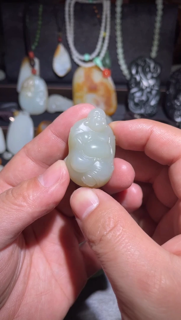 吊坠(不含链)未镶嵌和田玉和田玉弥勒佛吊坠